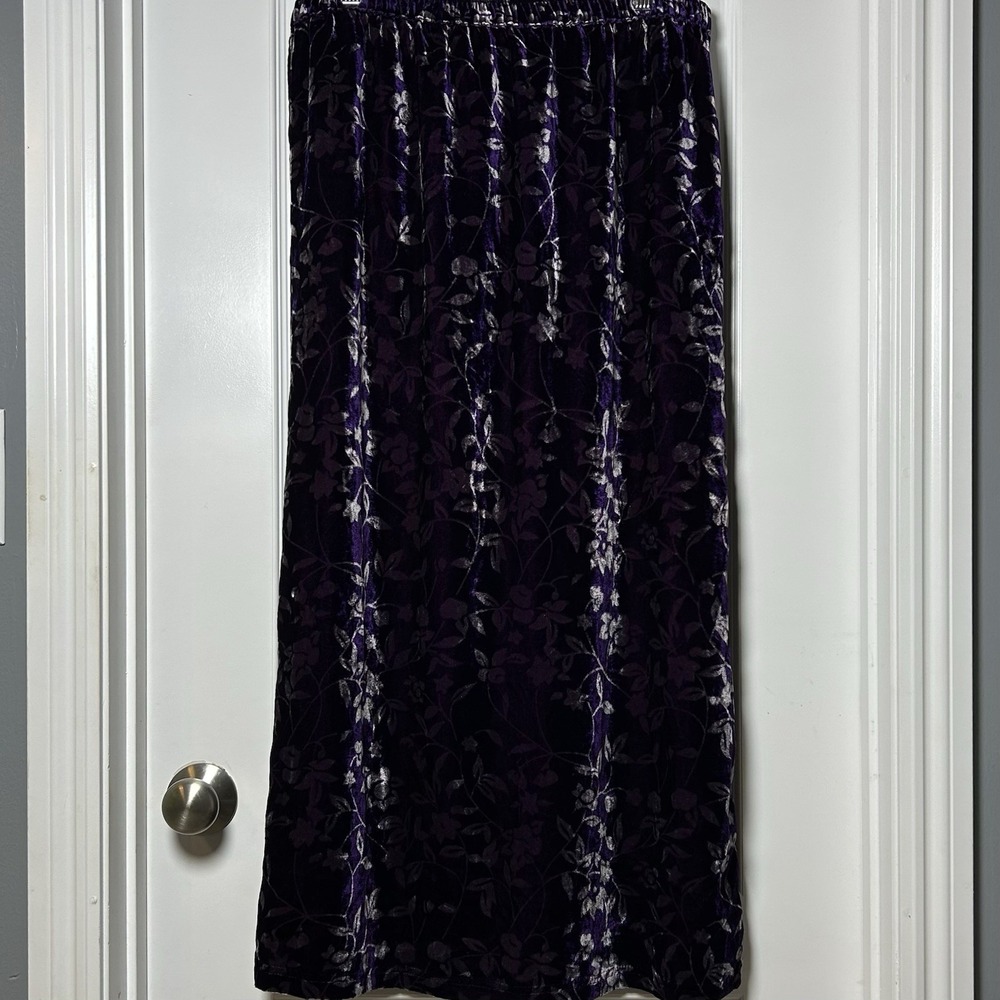 Hartman Studio Vintage Y2K Silk Blend Purple Velvet Burnout Floral Maxi Skirt